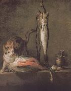 Jean Baptiste Simeon Chardin Two cats salmon mackerel oil painting artist